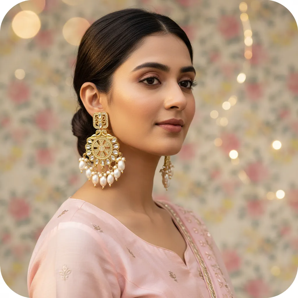 Royal Kundan Pearl Drop Chandbali Earrings for Women