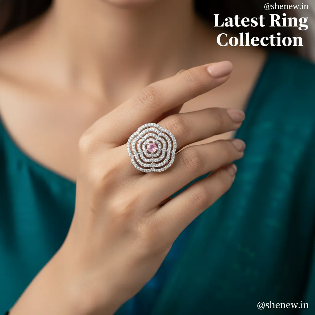 Silver Plated Multi-Layered Stone Adjustable Statement Ring for Women
