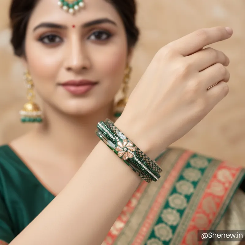 Green Beaded Floral Designer Bracelet for Women