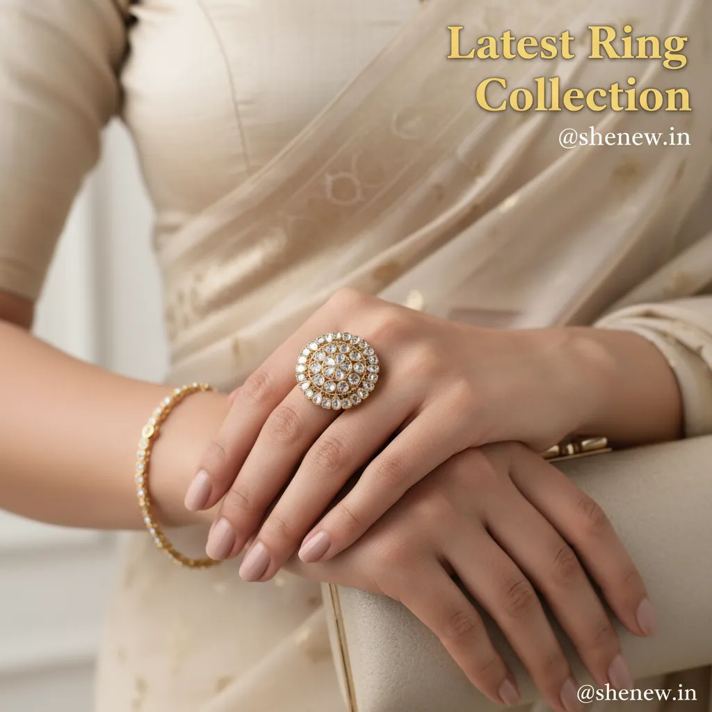 Gold-Tone Round Cluster Statement Ring with White Stones – Adjustable