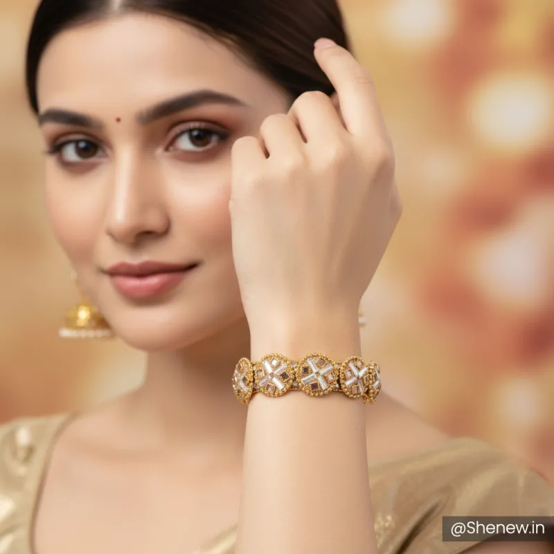 Gold-Plated Kundan Bracelet for Women