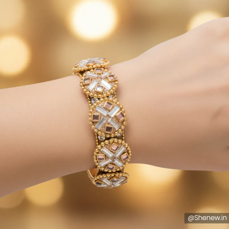 Gold-Plated Kundan Bracelet for Women