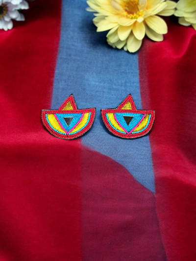 Designer Pink Blue Floral Handmade Earrings