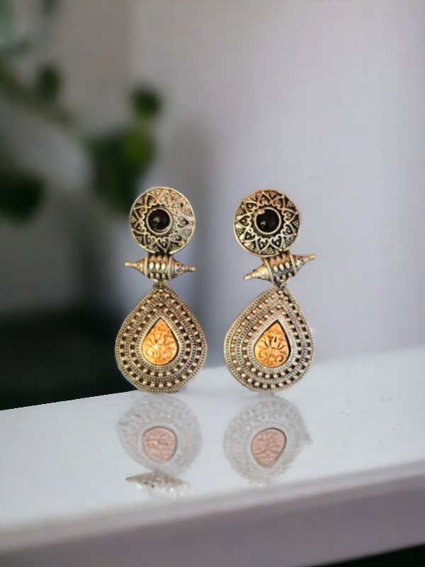 Silver Ethnic Drop Oxidised Danglers Earrings