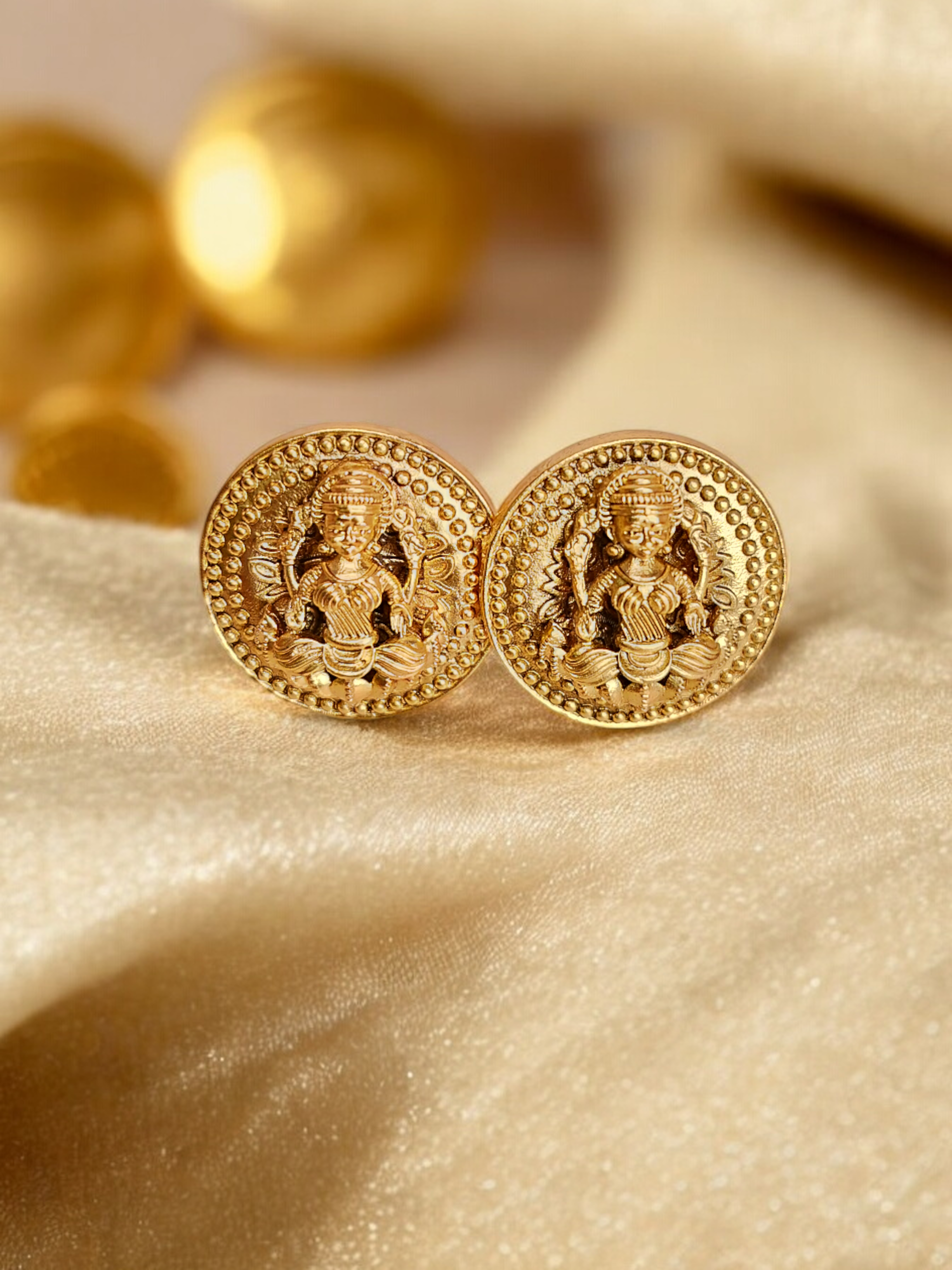 Lakshmi Embossed Coin Stud Earrings
