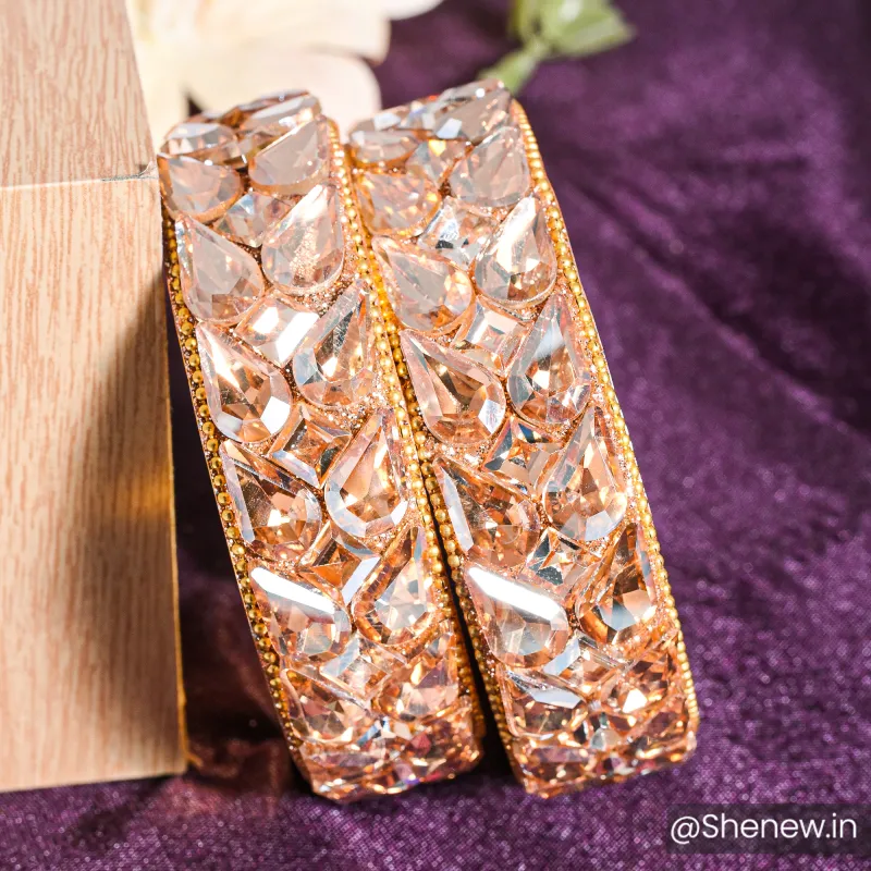 Gold-Plated Crystal Studded Bangles for Women – Pair