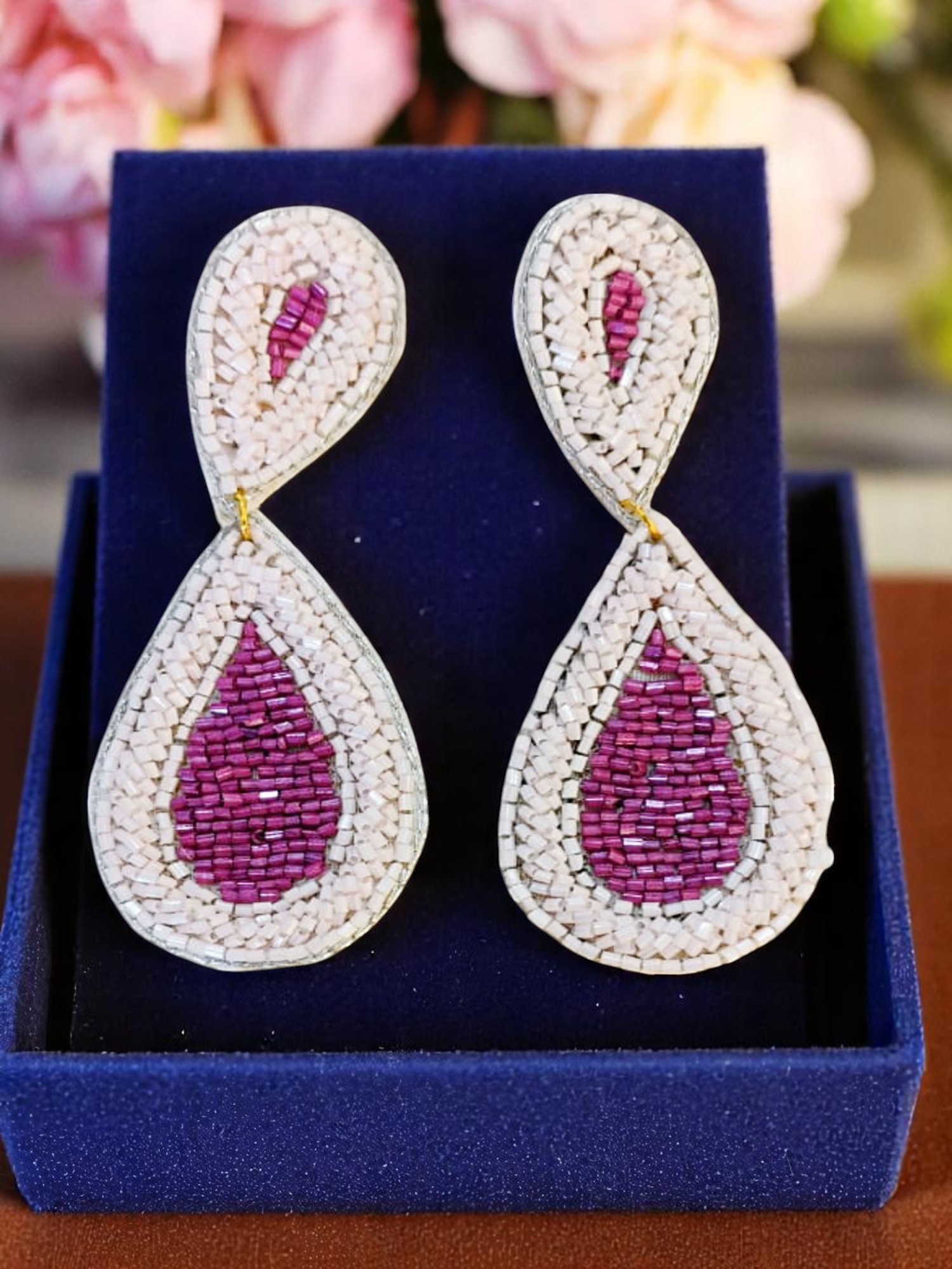Graceful Teardrop Dual-Tone Mosaic Drop Earrings