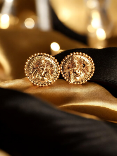 Gold Plated Lord Krishna With Flute Temple Earrings