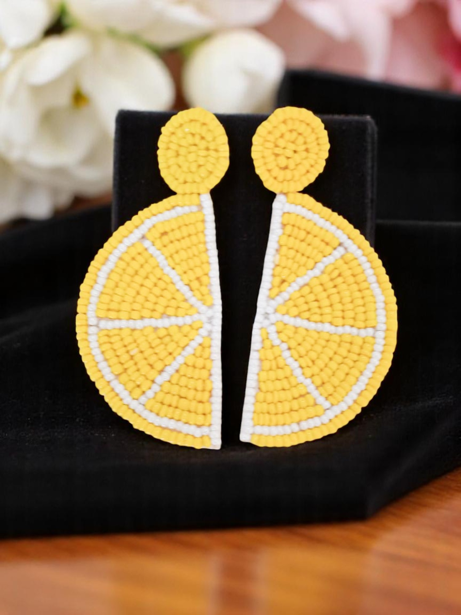 Beaded Lemon Lightweight Wedge Earrings