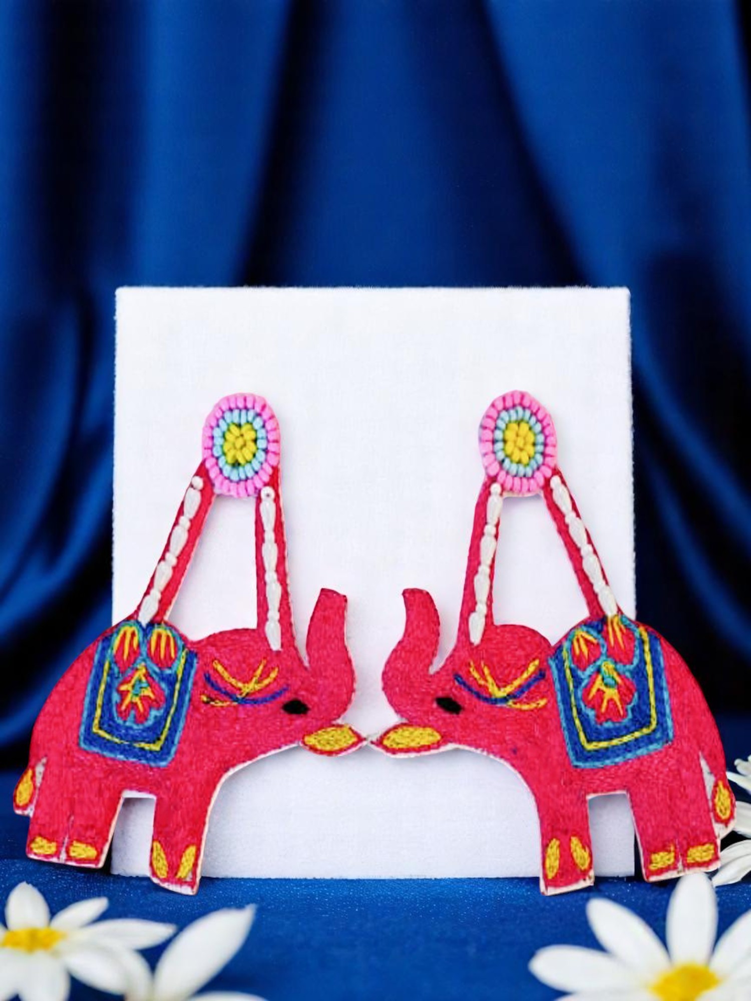 Ethnic Elephant Beaded Earrings – Pink & Multicolor