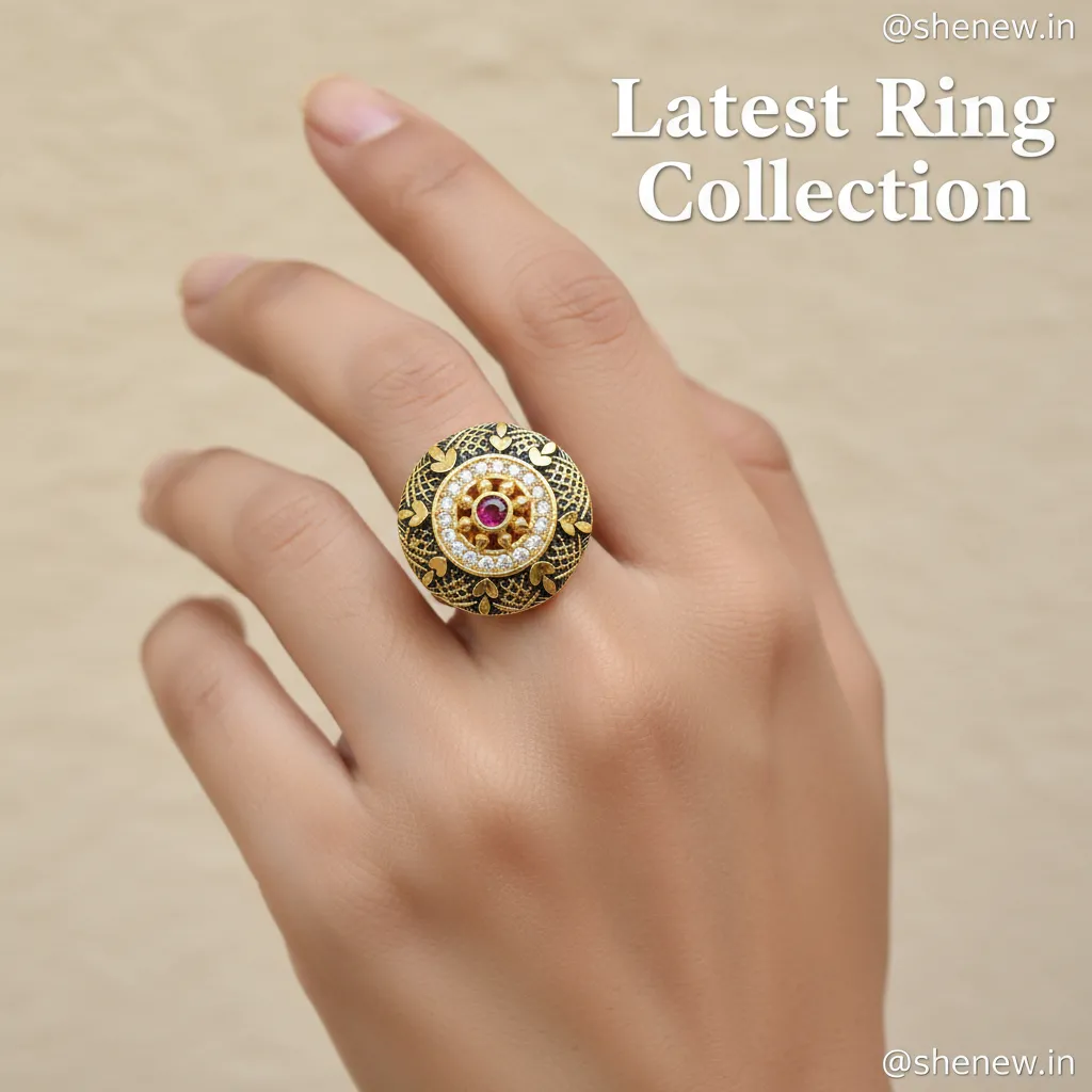 Antique Gold Plated Adjustable Statement Ring with Red Stone