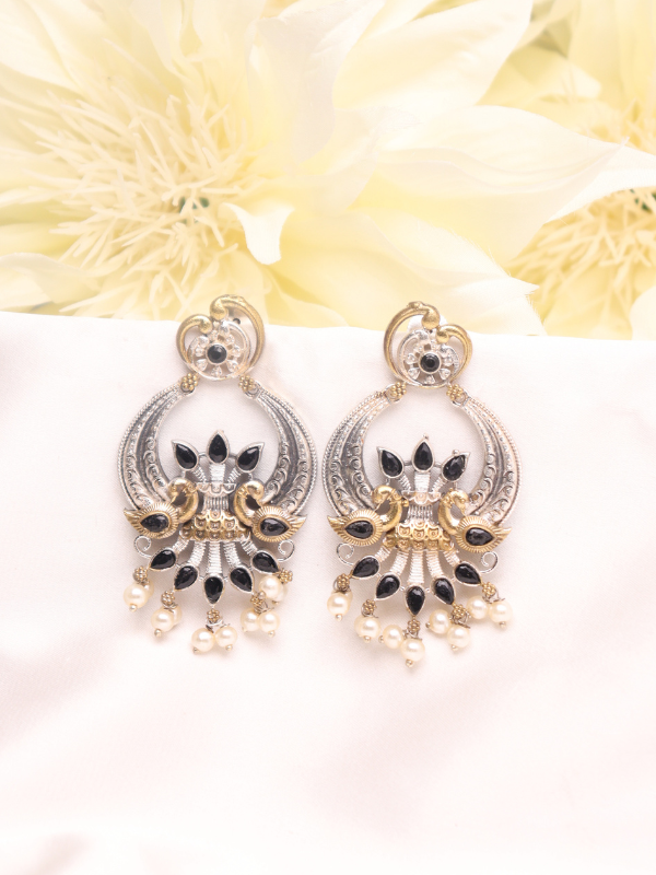 Peacock Oxidised Earrings with Colourful Stone - Image 6