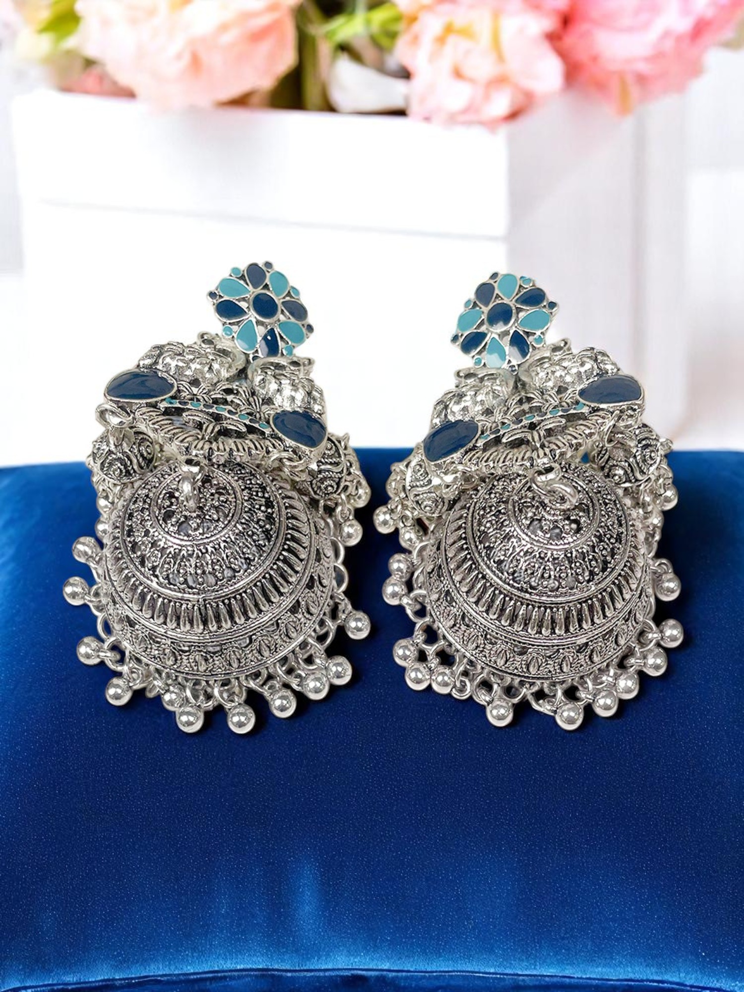 Antique Oxidized Silver Dome Jhumka Earrings