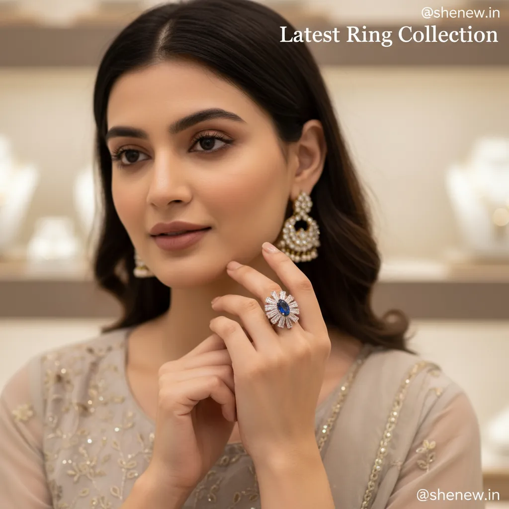 Gold-Plated Blue Stone Statement Ring with White Zircon Detailing – Adjustable