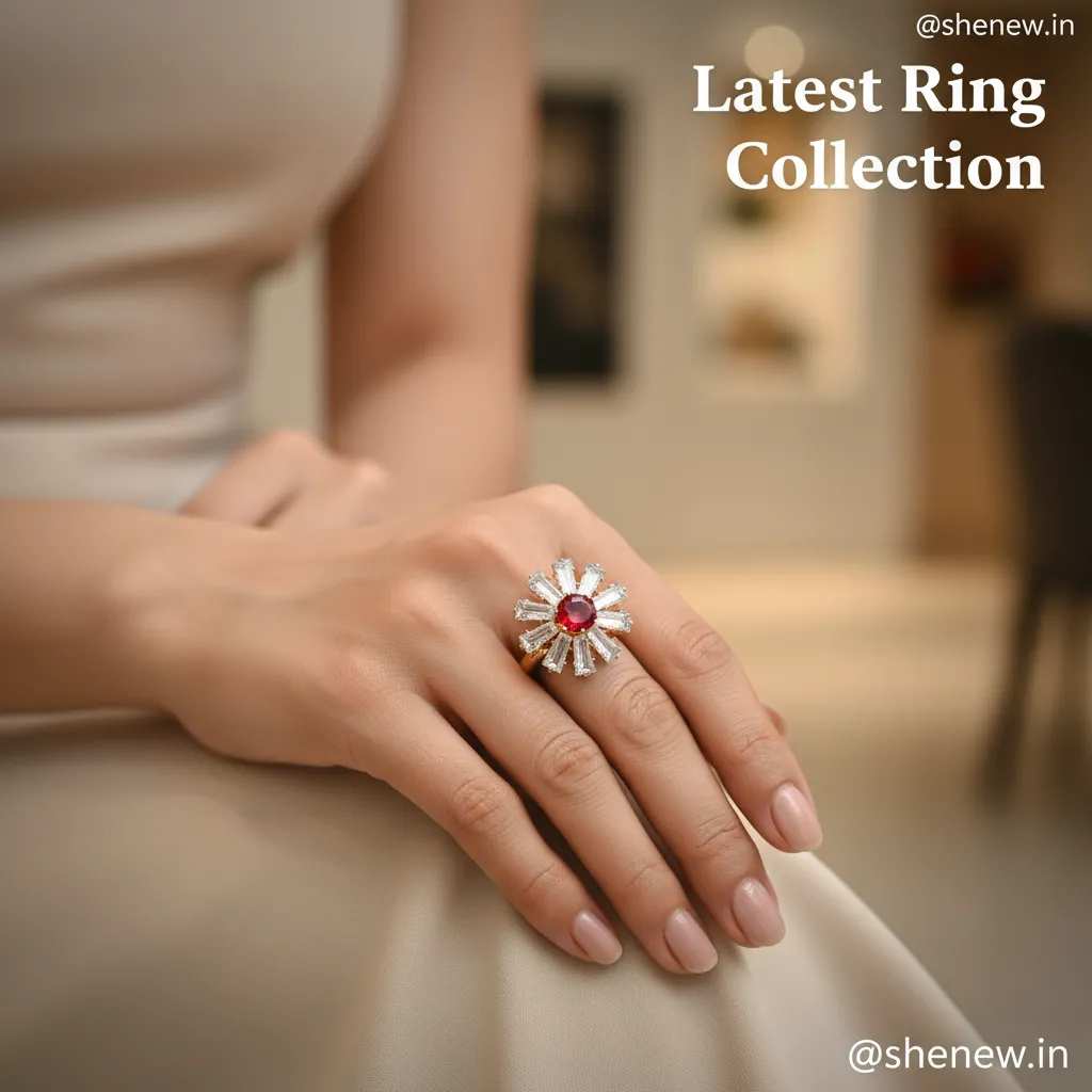Gold-Plated Red Stone Statement Ring with White Zircon Accents – Adjustable