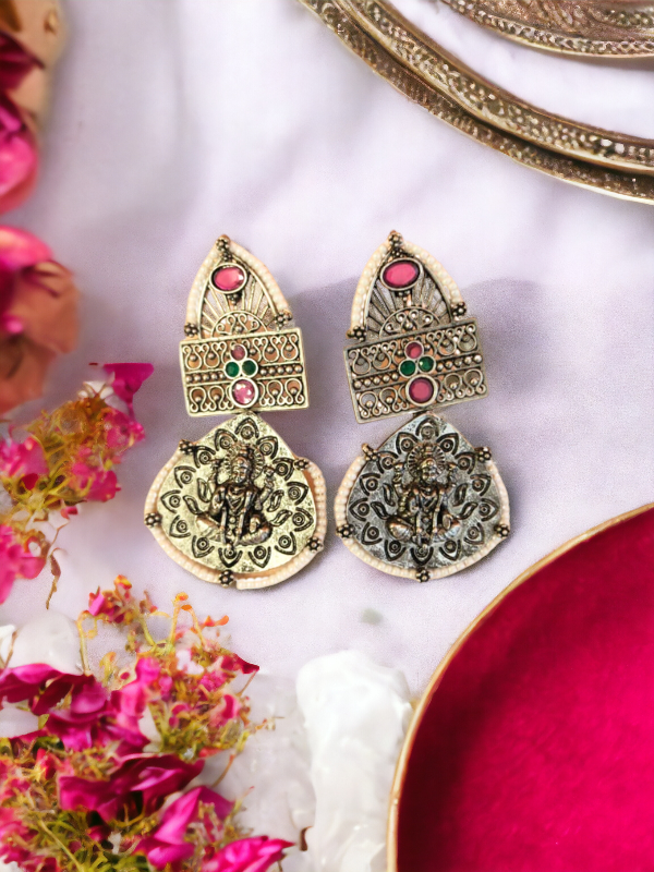 Goddess Laxmi ji Design Beautiful Oxidised Earrings