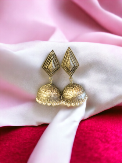 Dual Tone Ghungroo Oxidised Jhumka Earrings