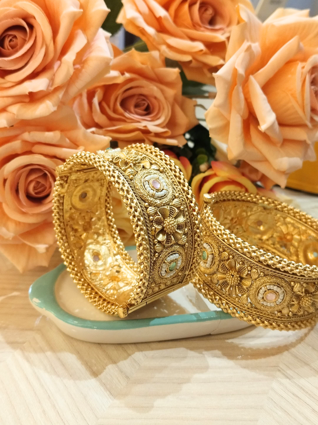 Gold Plated Floral Ethnic Bangle Set