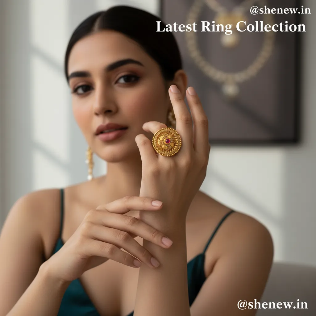 Gold-Plated Round Adjustable Statement Ring with Red Stone