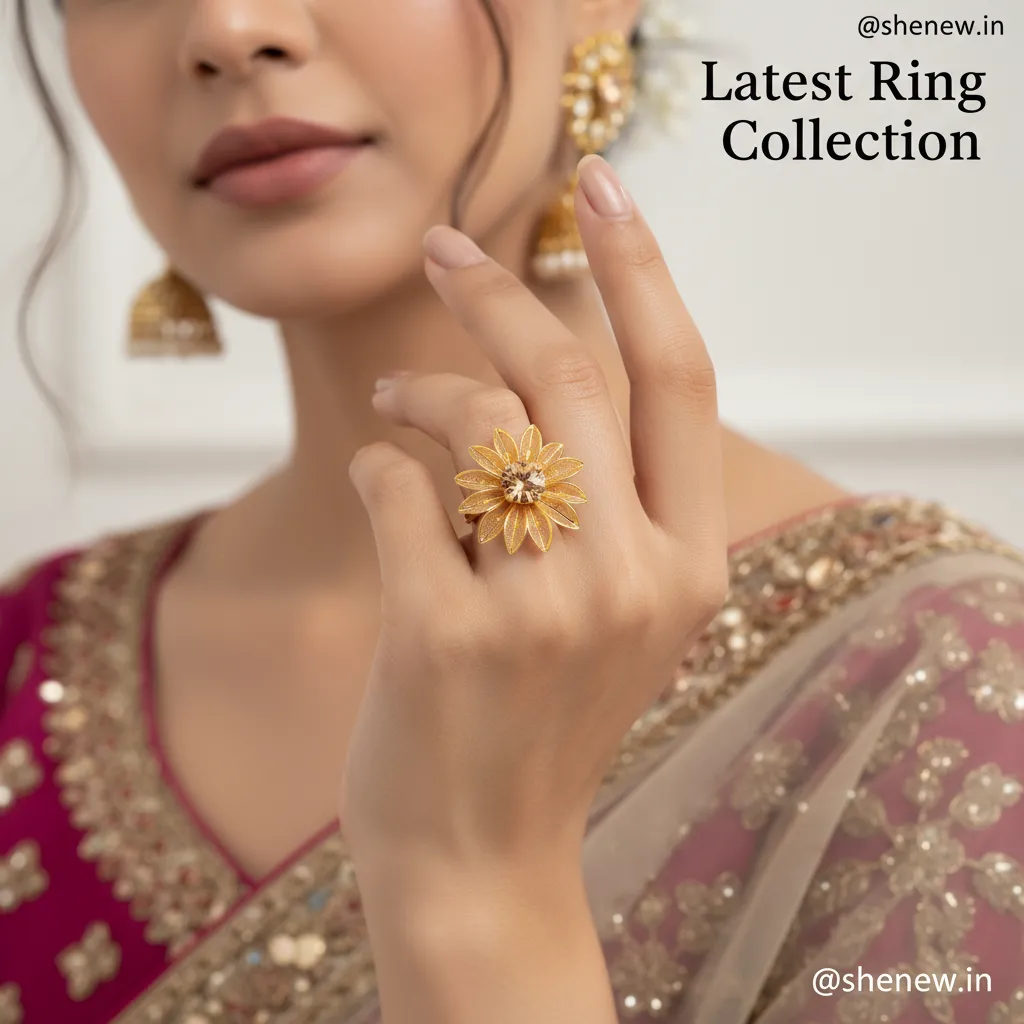 Gold-Plated Floral Adjustable Ring with Center Stone