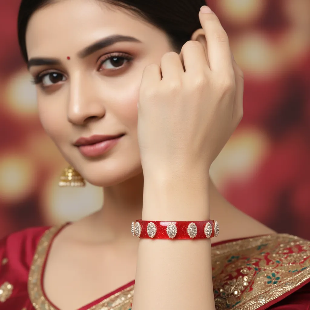 Red Stone Studded Designer Bangle – Single Piece