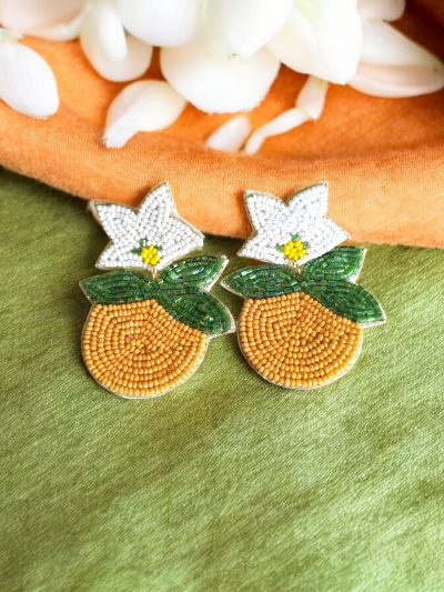 Orange Blossom Floral Beaded Earrings