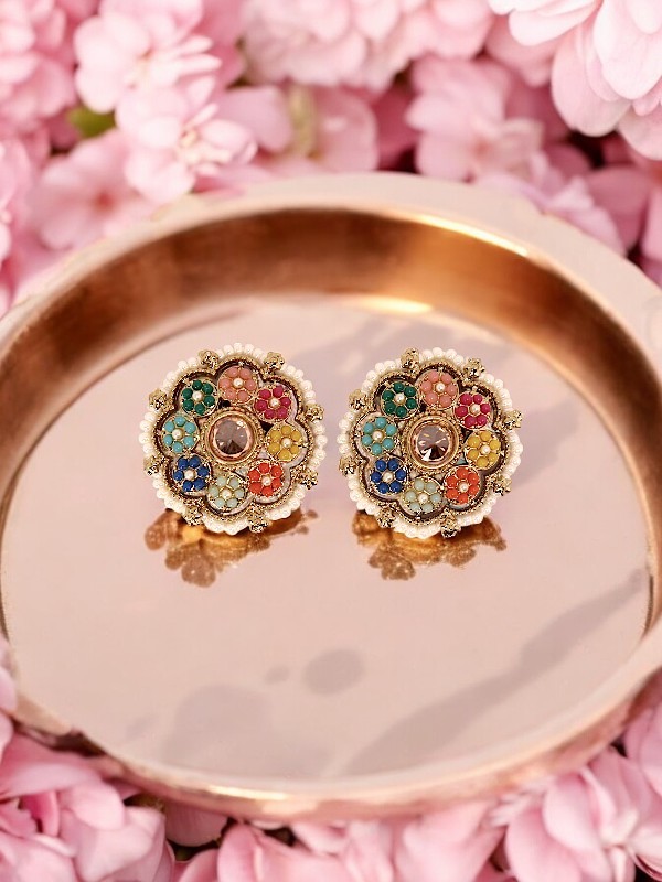 Floral Pearl Kundan Stud Earrings