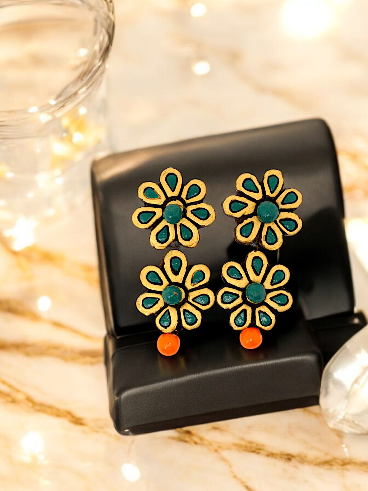 Handmade Flower Shaped Terracotta Earrings - Image 2