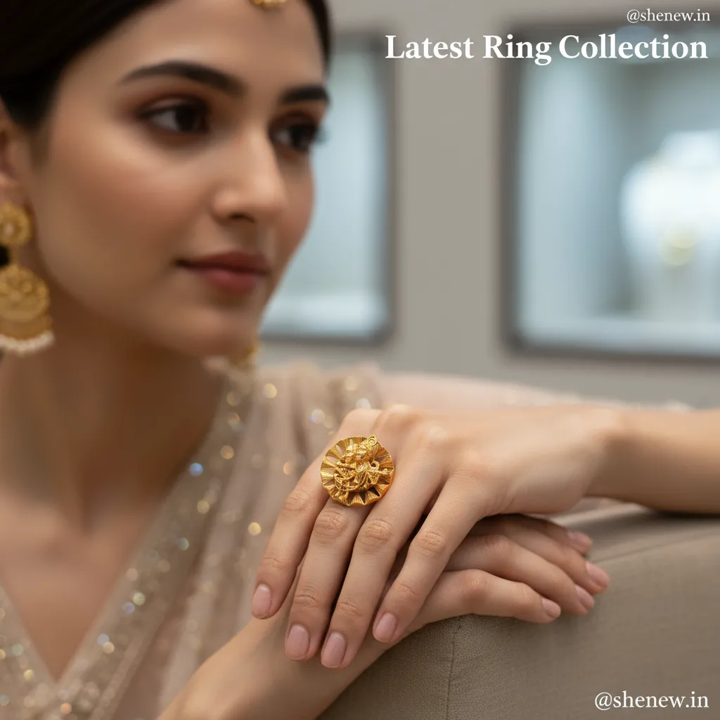 Antique Gold Deity Motif Statement Ring with Textured Design