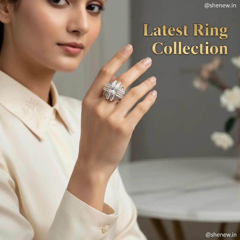 Silver-Plated Adjustable Crystal Statement Ring for Women