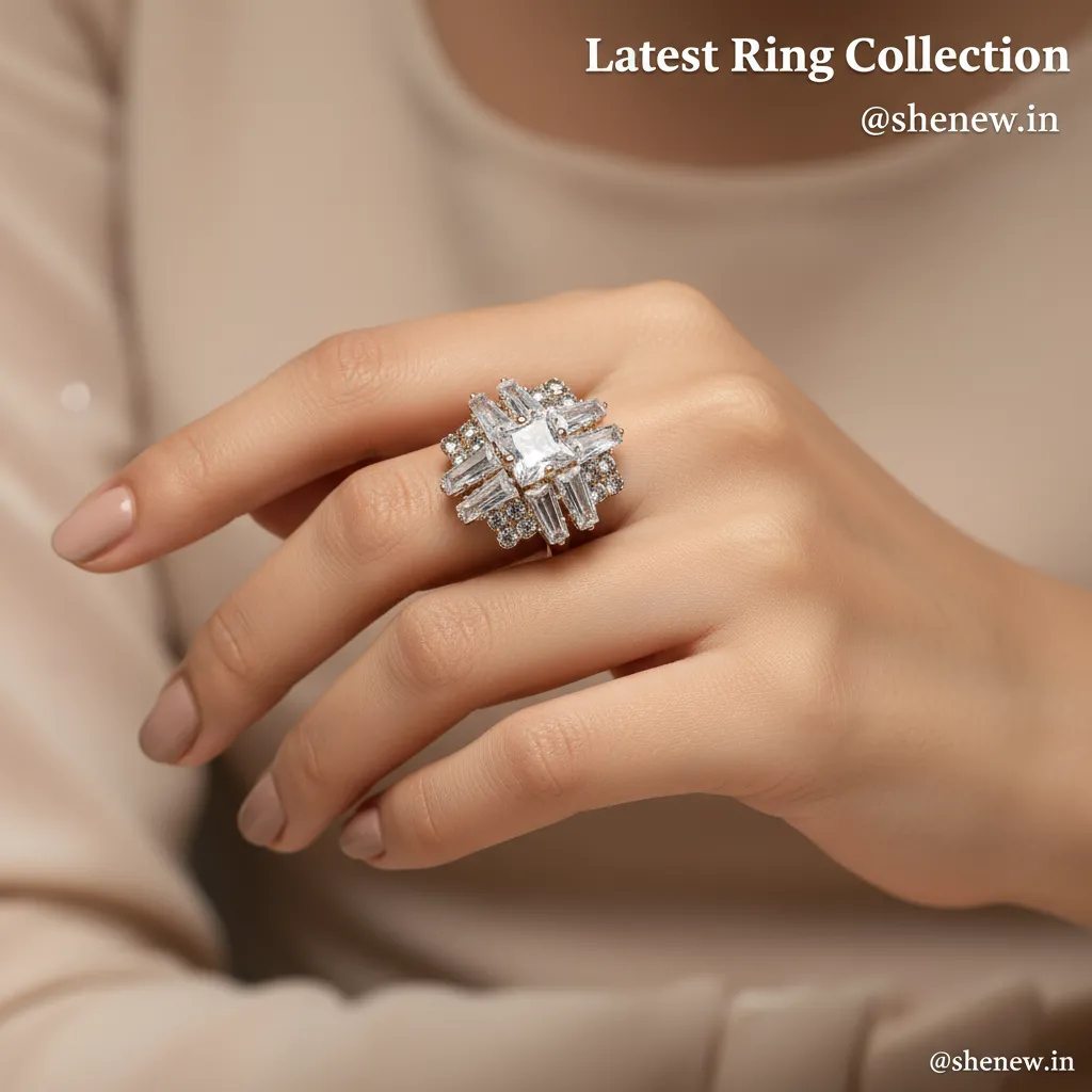 Silver-Plated Adjustable Crystal Statement Ring for Women - Image 2