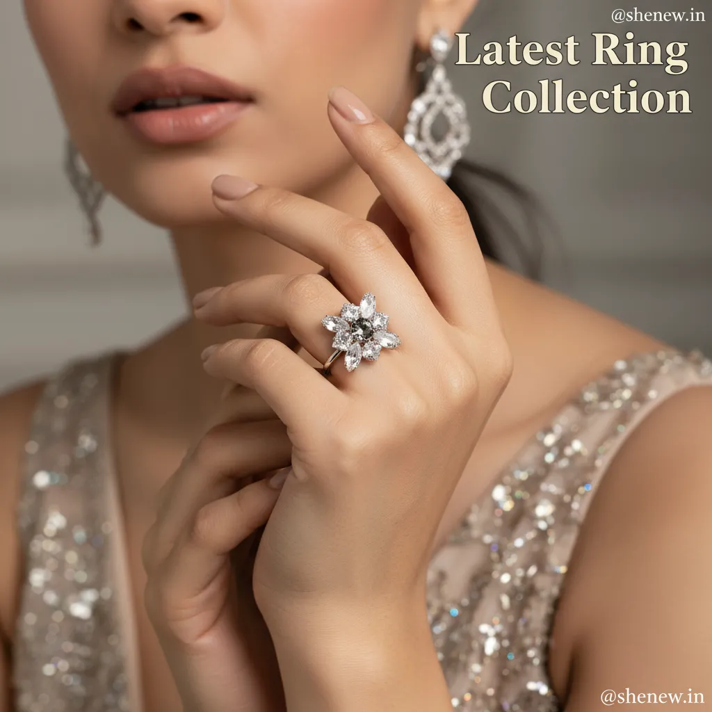 Floral Design Silver-Plated Adjustable Crystal Ring for Women
