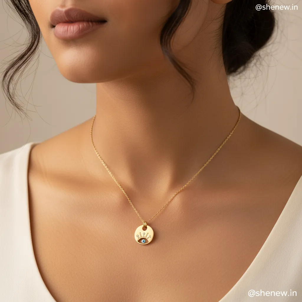 Gold Evil Eye Pendant Necklace with Minimal Charm Design