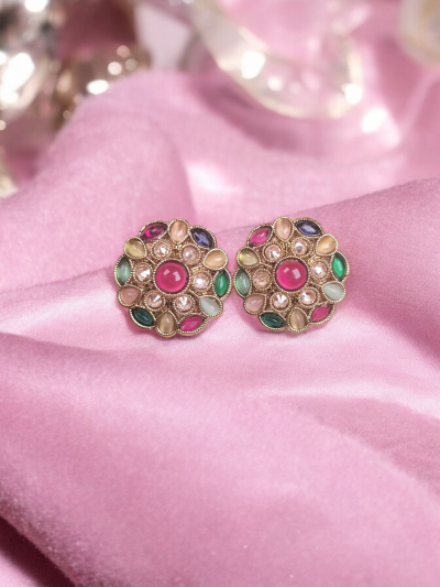 Multicolors Floral Kundan Stud Earrings