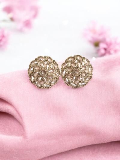 Classic Gold-Tone Kundan Petal Stud Earrings