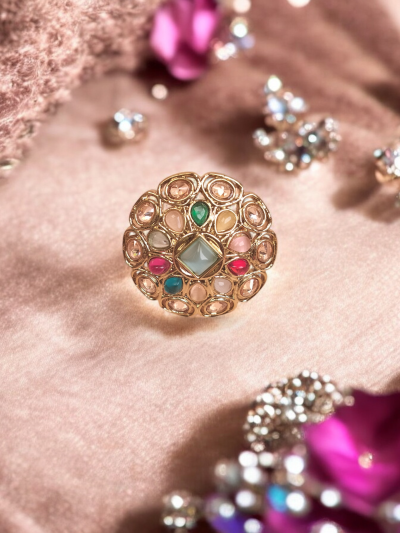 Multicolored Kundan Polki Statement Ring