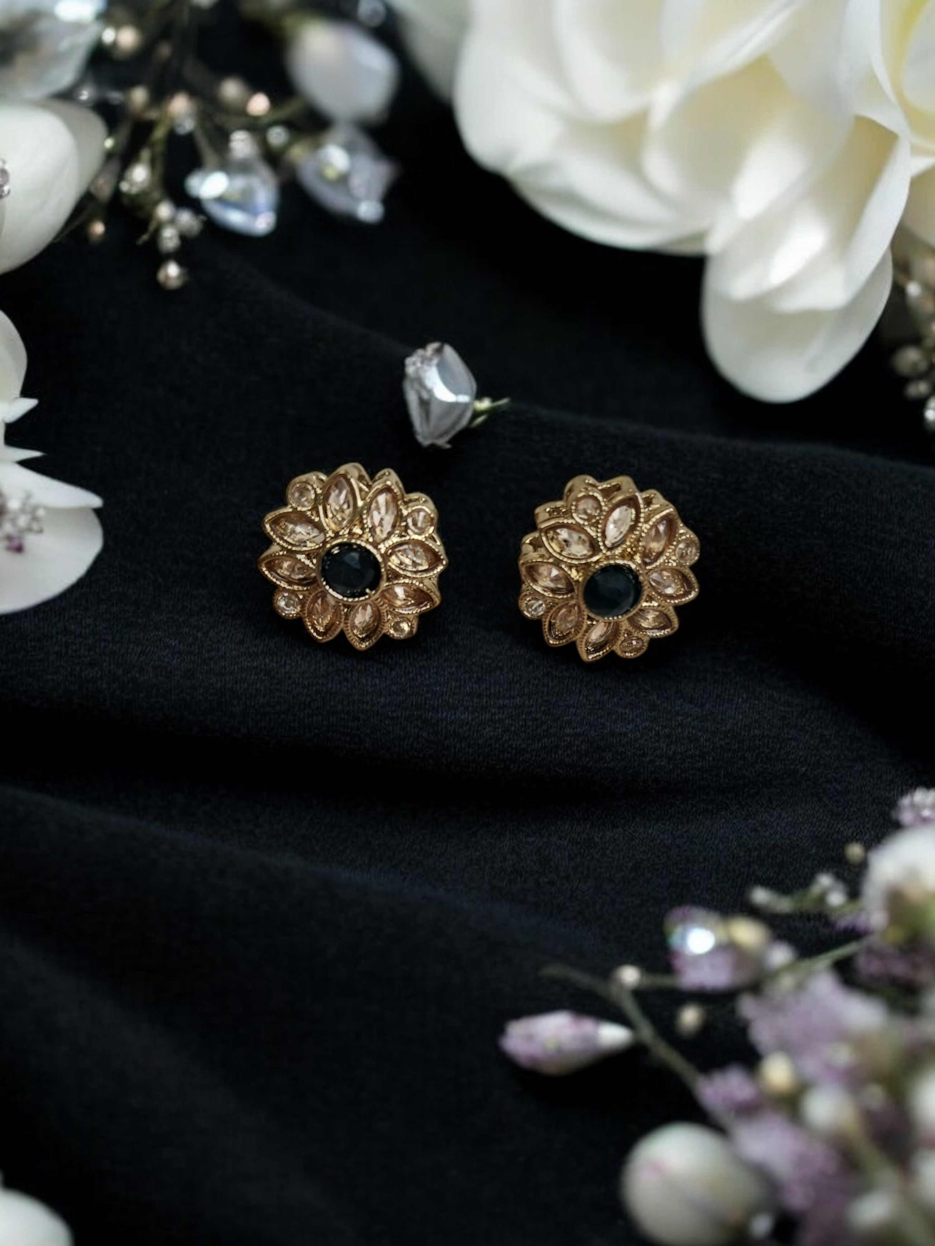 Ruby Centered Floral Kundan Polki Earrings - Image 3