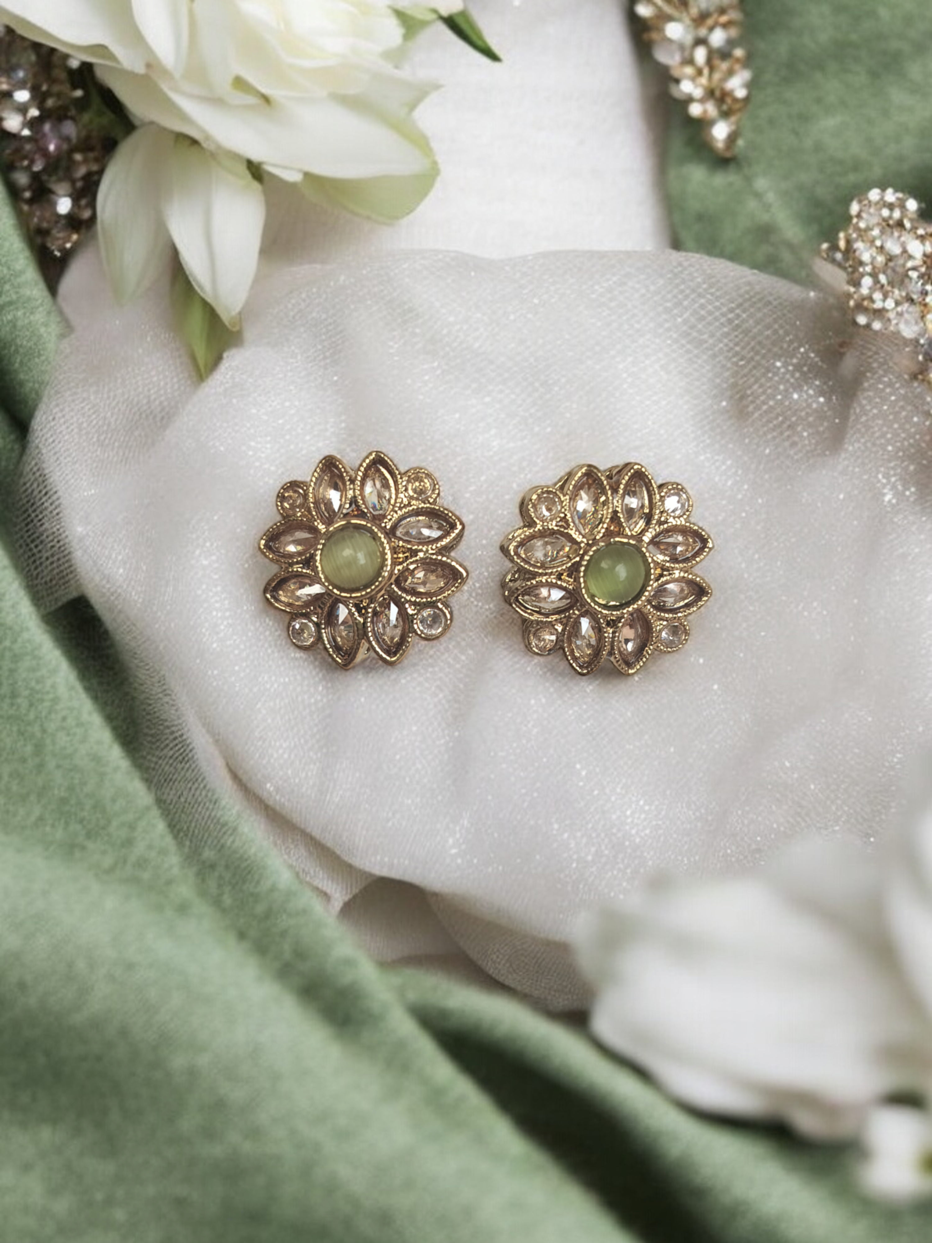 Ruby Centered Floral Kundan Polki Earrings - Image 5