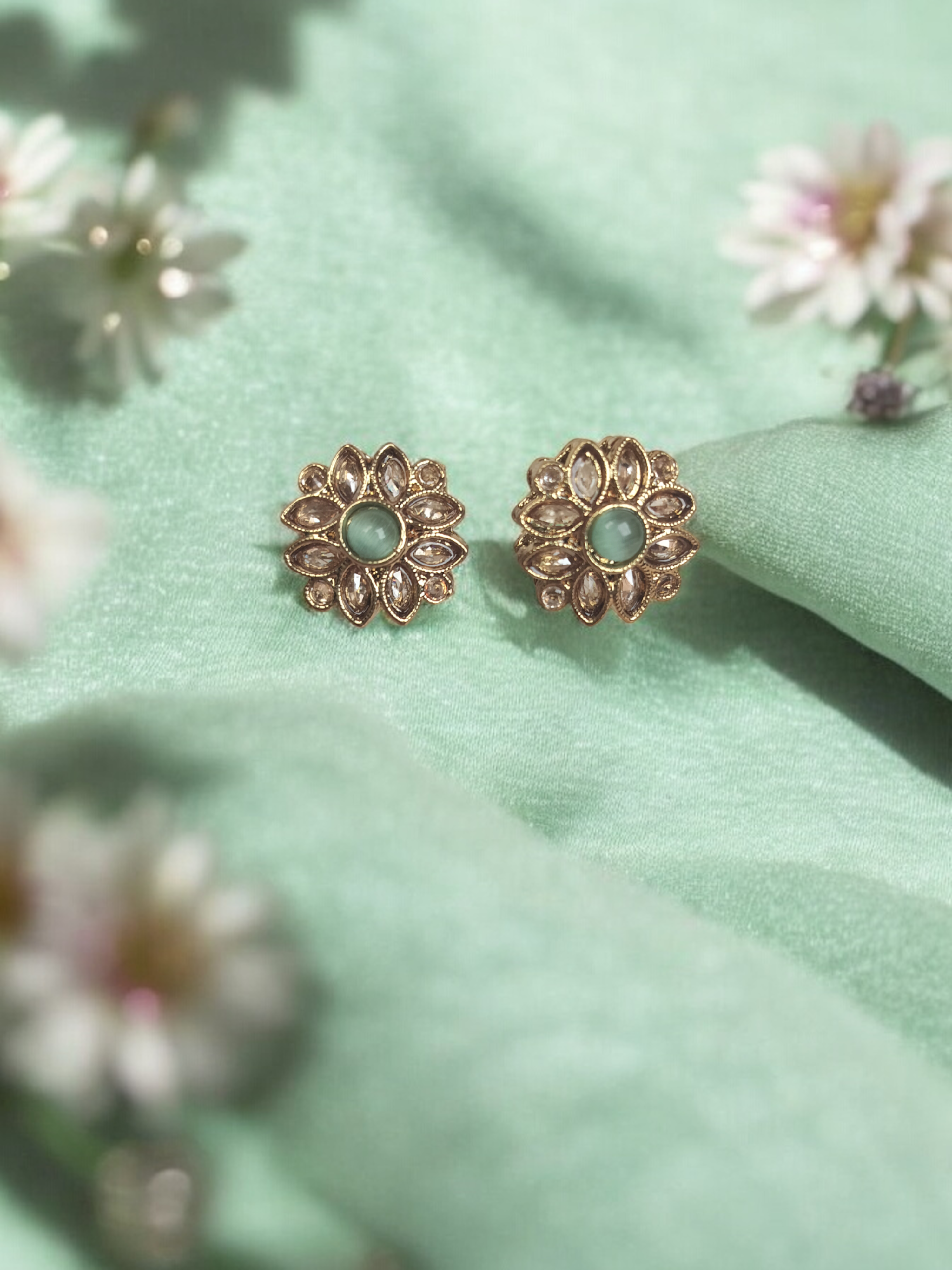 Ruby Centered Floral Kundan Polki Earrings - Image 6