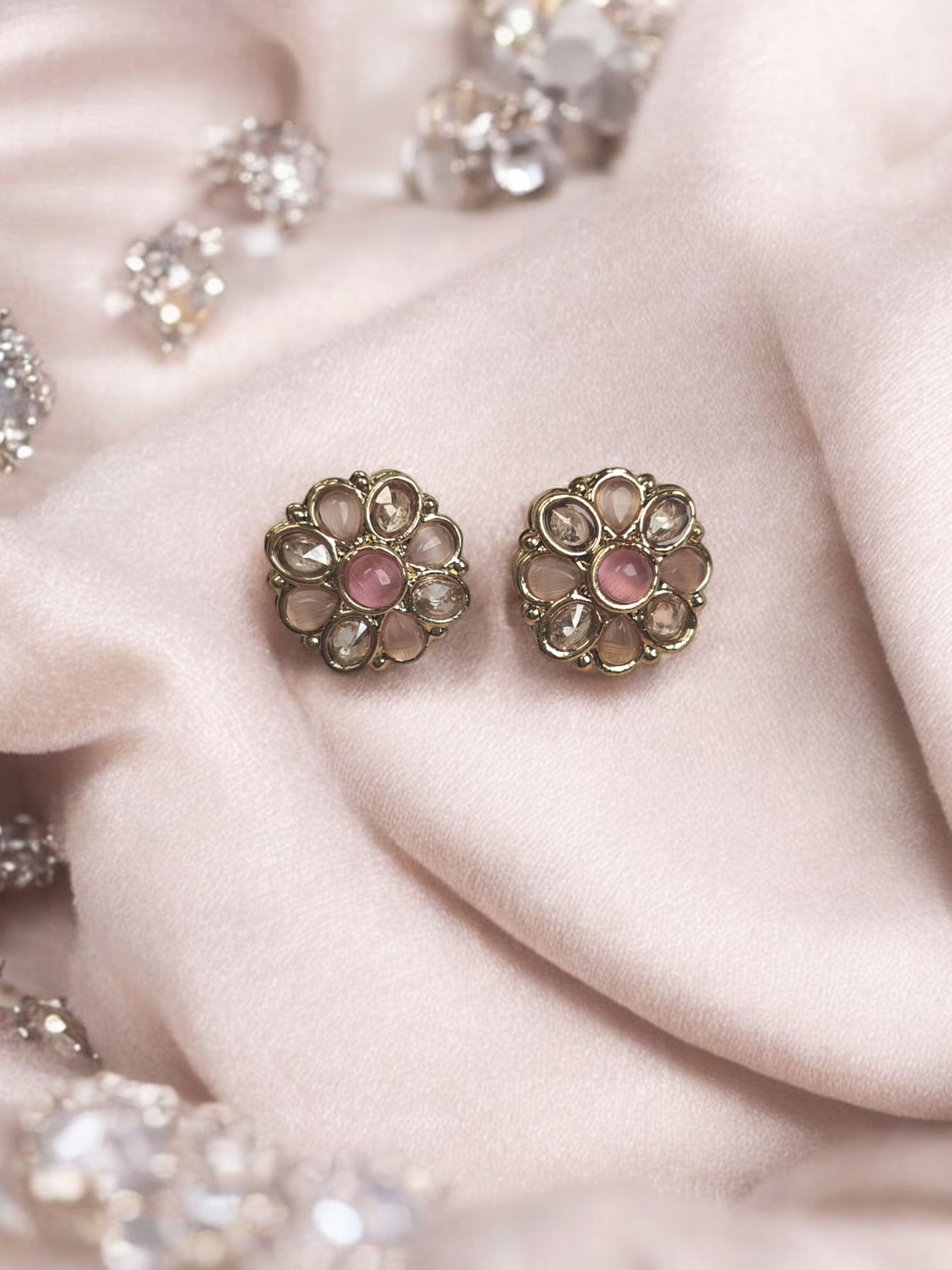 Ruby Centered Floral Kundan Polki Earrings - Image 7