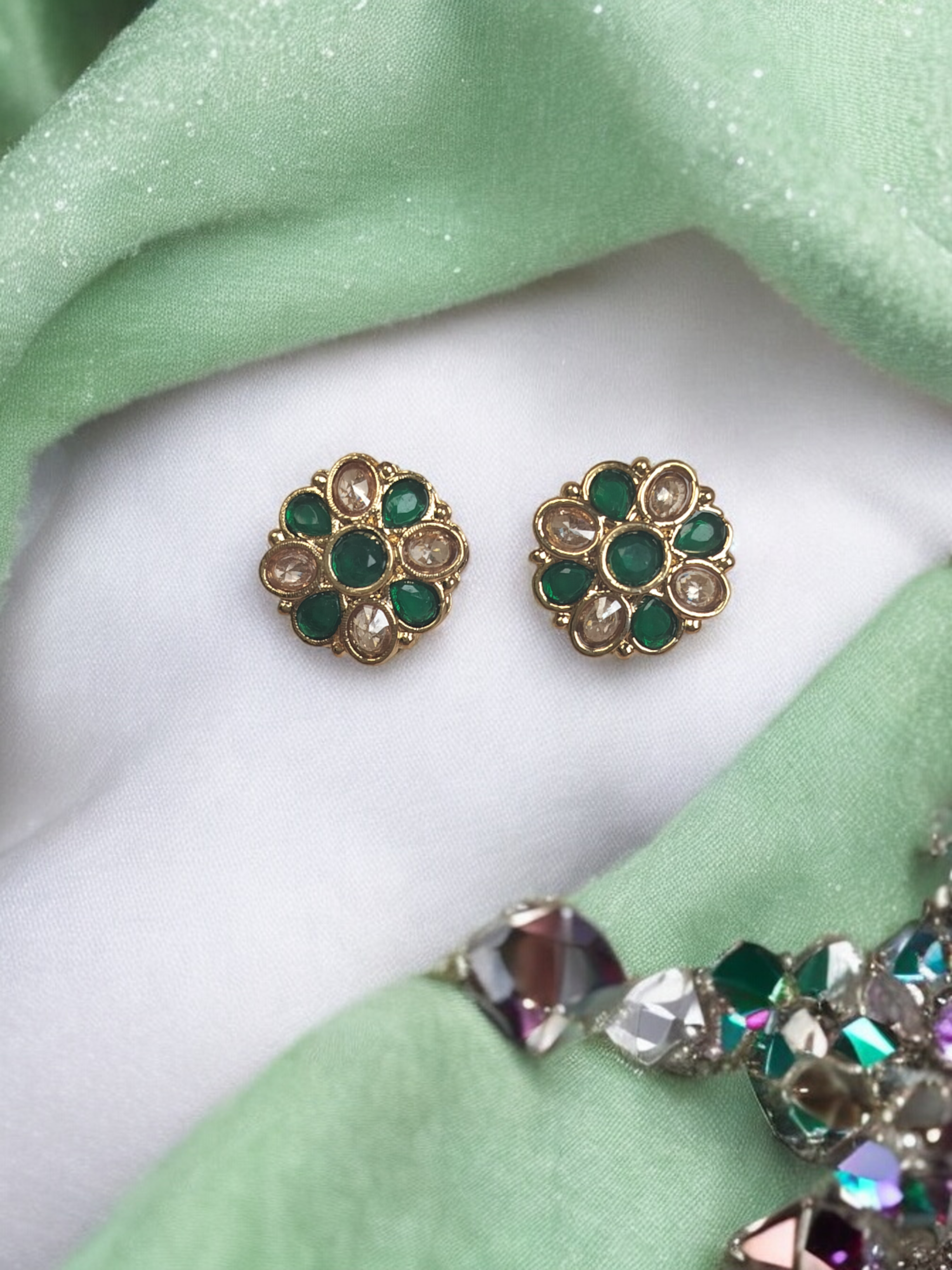 Ruby Centered Floral Kundan Polki Earrings - Image 8