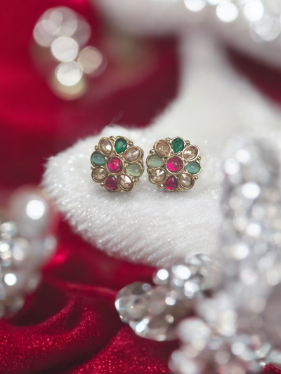Floral Ruby and Polki Kundan Stud Earrings