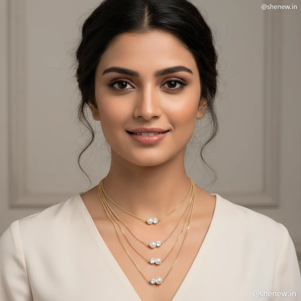 Layered Gold Chain Pearl Pendant Necklace for Women