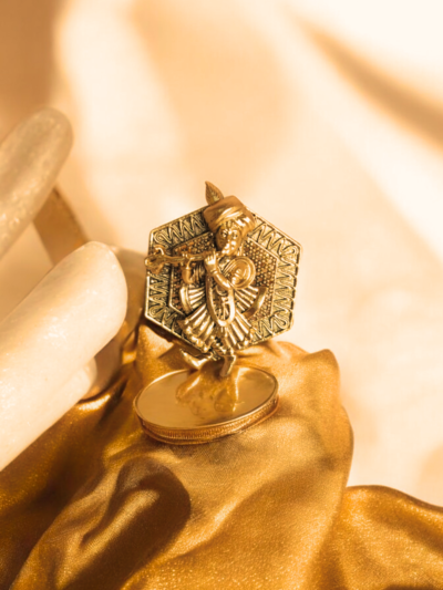 Lord Krishna Temple Design Adjustable Finger Ring