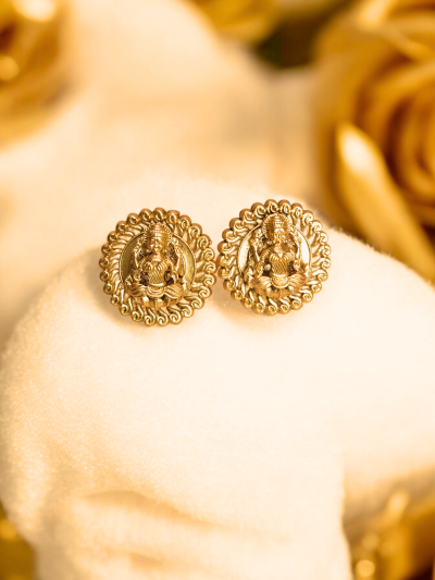 Traditional Gold Plated Floral Lakshmi Design Earrings