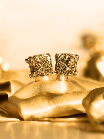 Radha Krishna Square Gold Carved Earrings