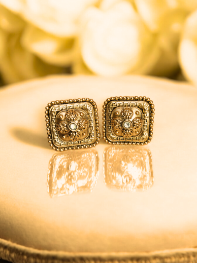 Regal Square Gold-Plated Ruby Stud Earrings