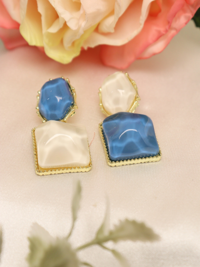 Elegant White And Blue Stone Earrings