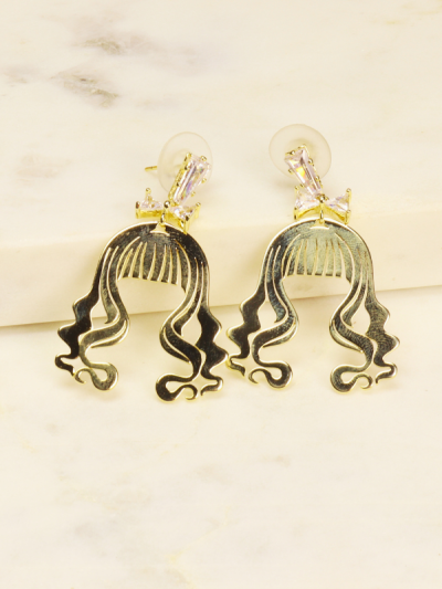 Girl Hair Design Golden metal Earrings