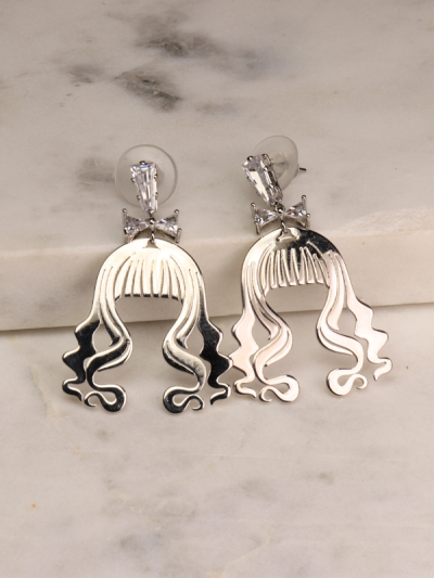 Girl Hair Design Silver metal Earrings